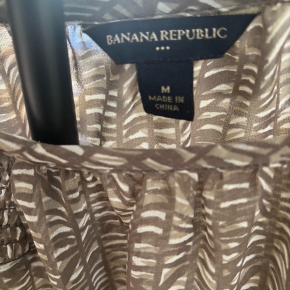 Banana Republic Sheer Chiffon Blouse Brown/Wht Abstract Print Women’s M - Picture 3 of 6